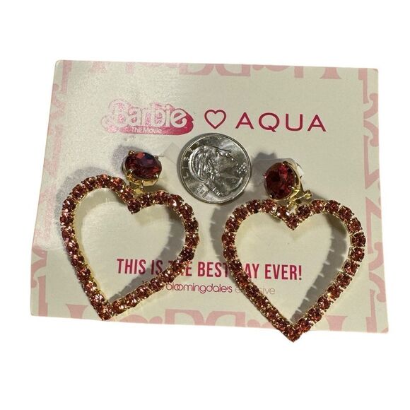 NWT Barbie the Movie Pink Crystal Open heart Earrings in 14K Gold Plated - Picture 3 of 6
